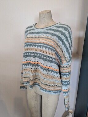 New Cotton linen blend Crochet Crop Sweater, cozy comfy Chic Knit Sweater Sz XL
